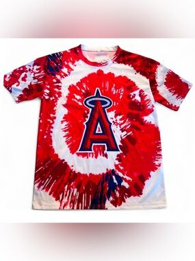 Los Angeles Angels Draft Kings Mens Red Tie-Dye Graphic Tee